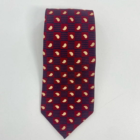 ROBERT TALBOTT Classic Power HAND SEWN ALL SILK Red / Blue/ Cream GEOMETRIC TIE. - Picture 1 of 8
